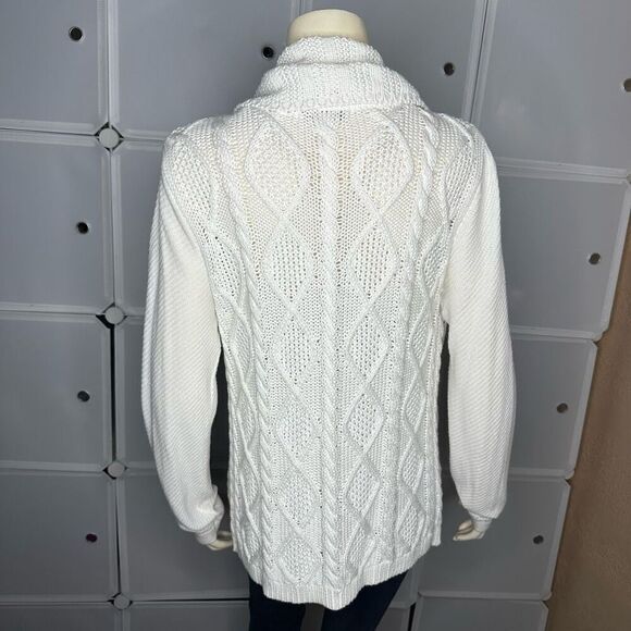 CAbi White Cable Sweater Knit Open Cardigan Size Medium - Picture 2 of 10